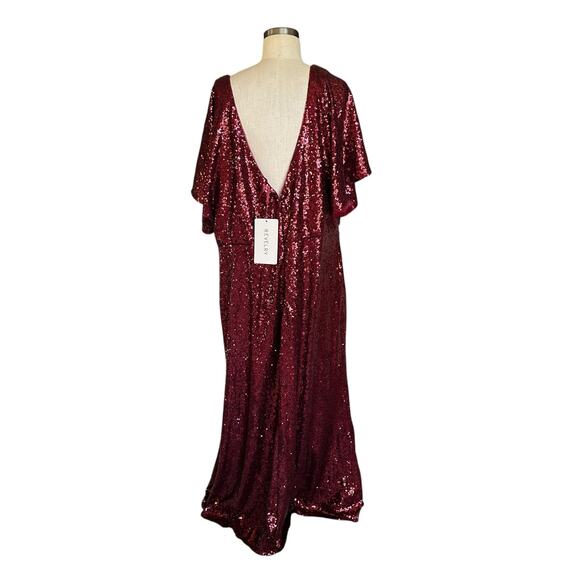 REVELRY Dress Cabernet Gwen Sequin Maxi Dress Size 26 Holiday Glam V-Neck Long - Picture 3 of 10